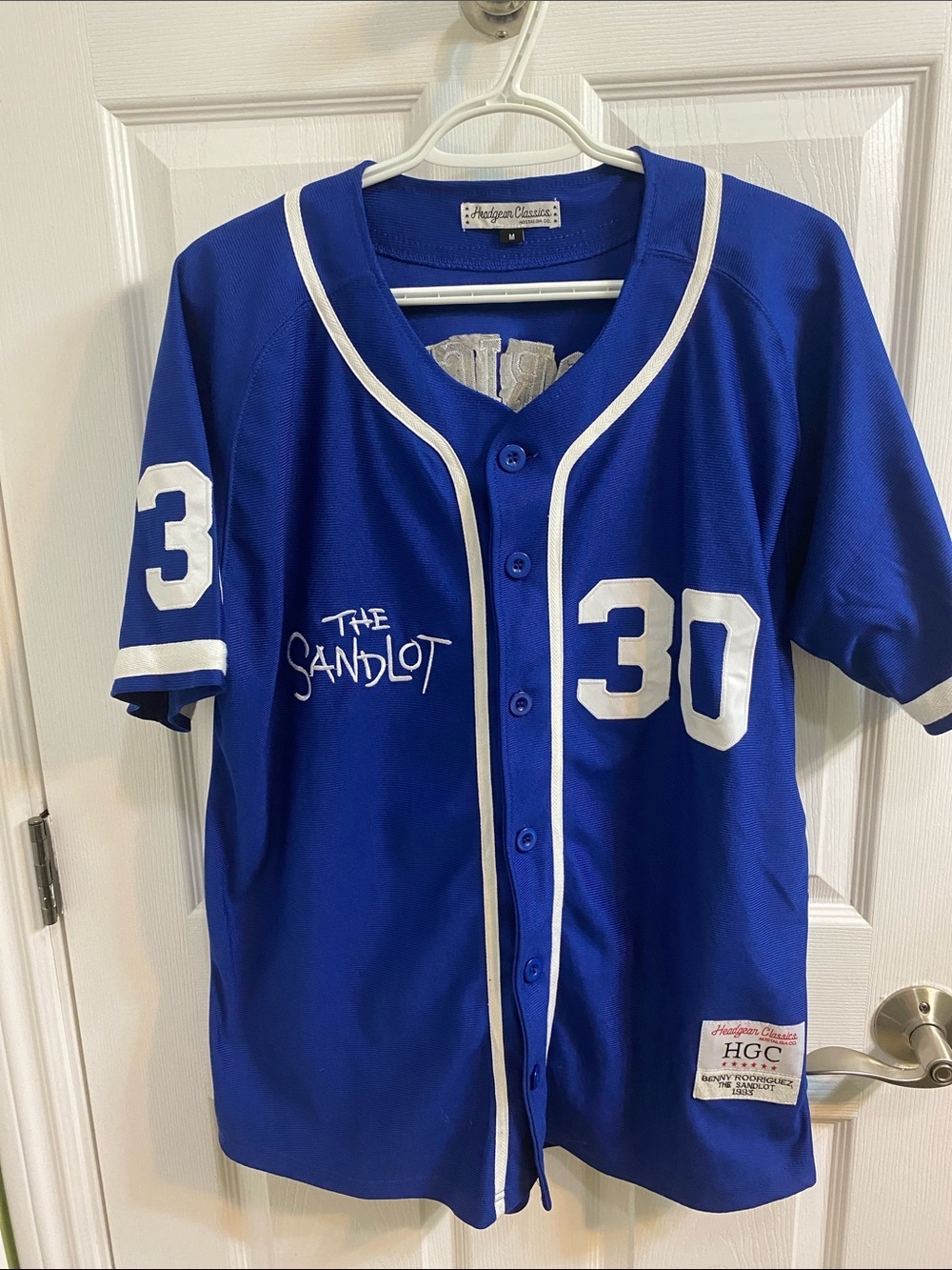 THE SANDLOT Benny Rodriguez 30 Baseball jersey Medium 1993 Headgear Classic Blue